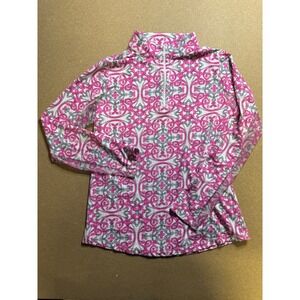 ibkul size MPink Quarter Zip Pullover Top Gray White Patterned Long Sleeve Women